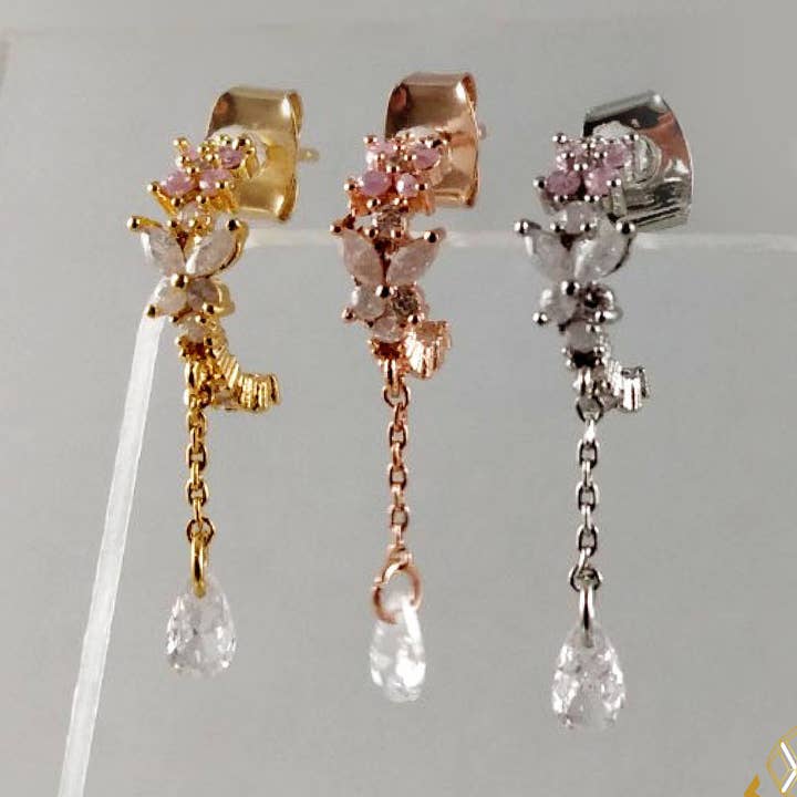 Chloe Huggies dangle cubic stud Sterling Silver earrings for wholesale by Esttia