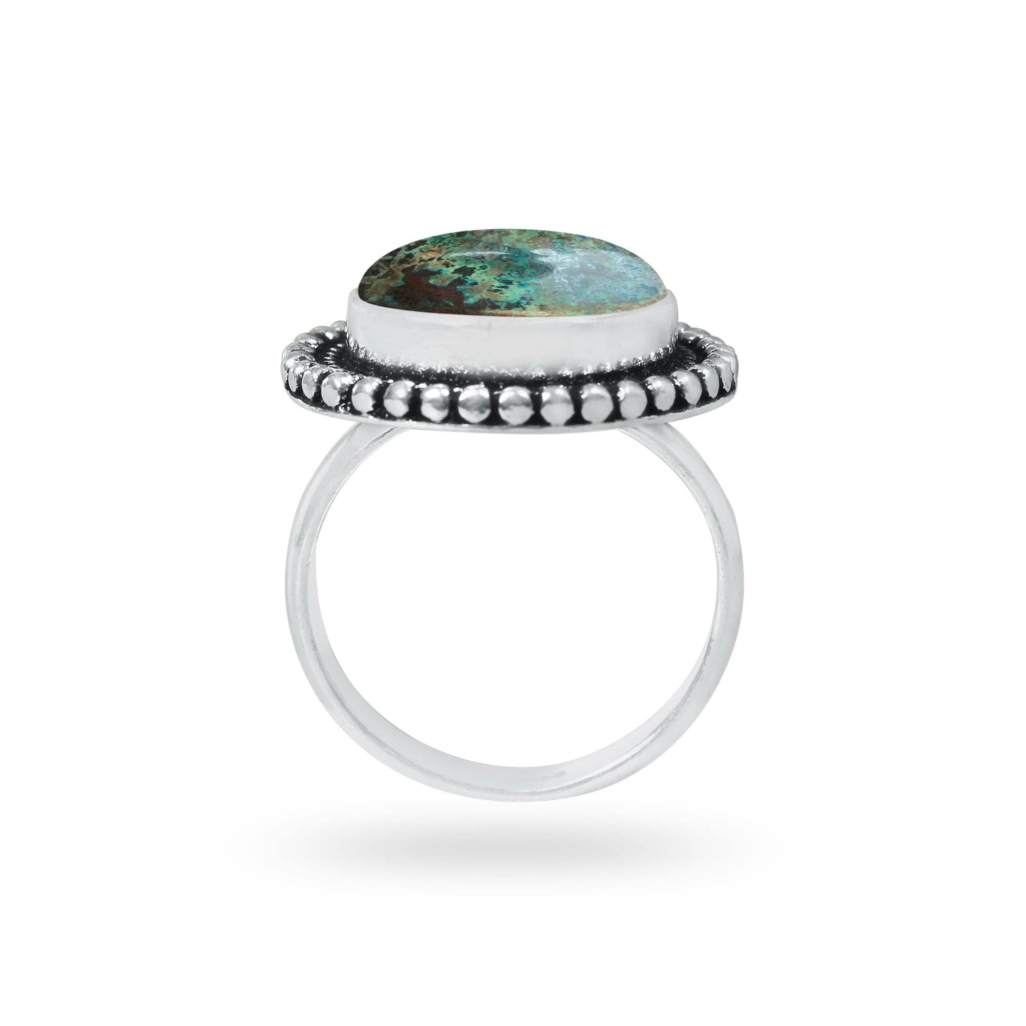Handmade Jewels – wholesale Cocktail/Statement Ring – Chrysocolla-ringar – Silverpläterade, Handgjorda, Jordnära Havsgröna (US Storlekar 6–10, Tillverkade på Beställning)1
