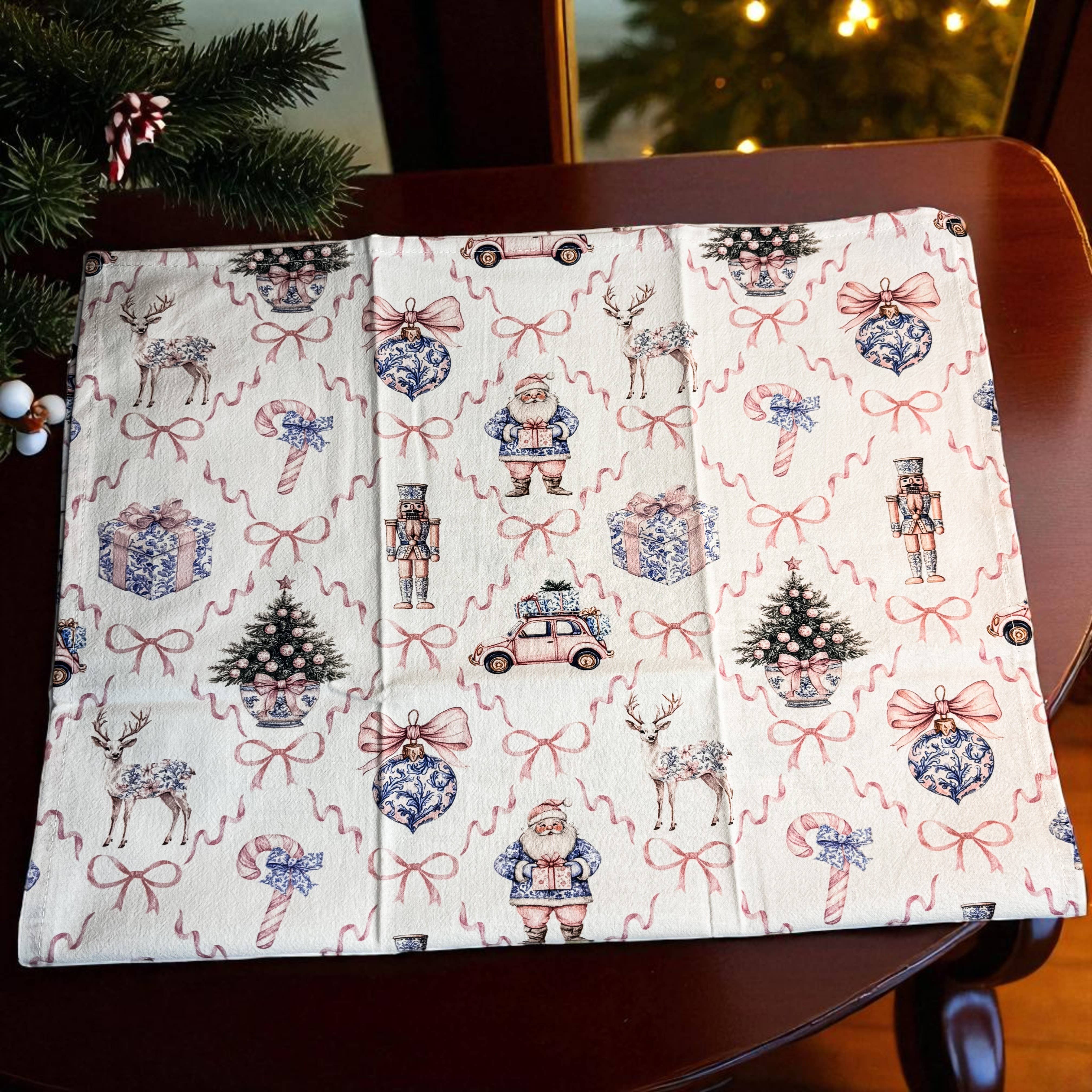 Gia Roma - Wholesale Tea Towel - Vintage Santa Holiday Kitchen Towel & Decor | Pink Christmas93