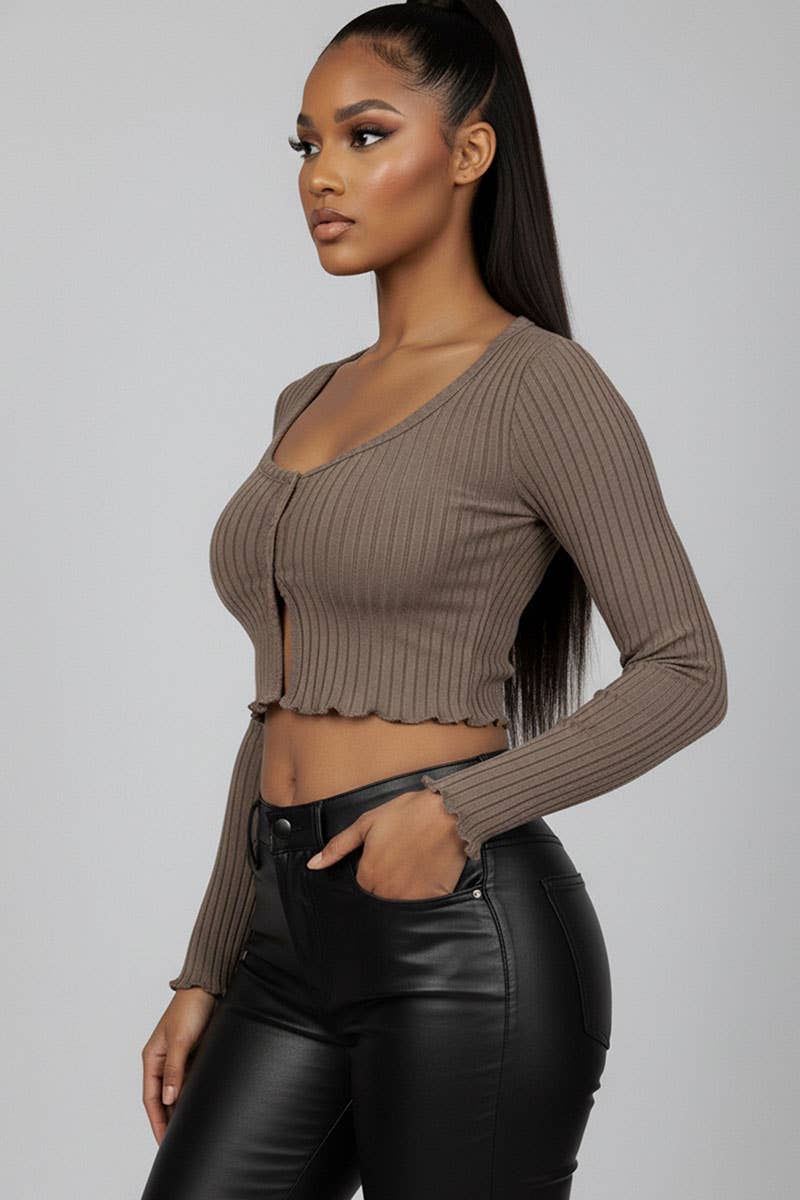 CAPELLA APPAREL - Wholesale Knit Top - Women's - Ribbed Button Front Split Long Sleeve Top22