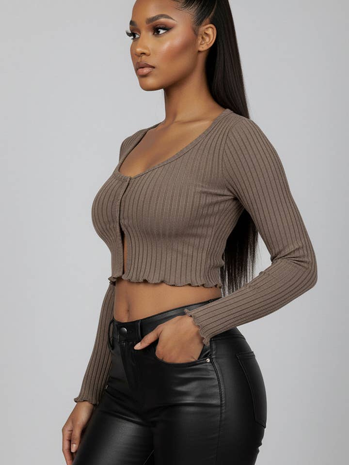 CAPELLA APPAREL - Wholesale Knit Top - Women's - Ribbed Button Front Split Long Sleeve Top22