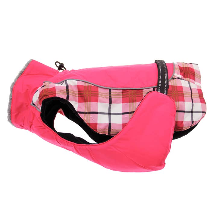 Alpine All-Weather Dog Coat - Raspberry Plaid for wholesale by Doggie Design