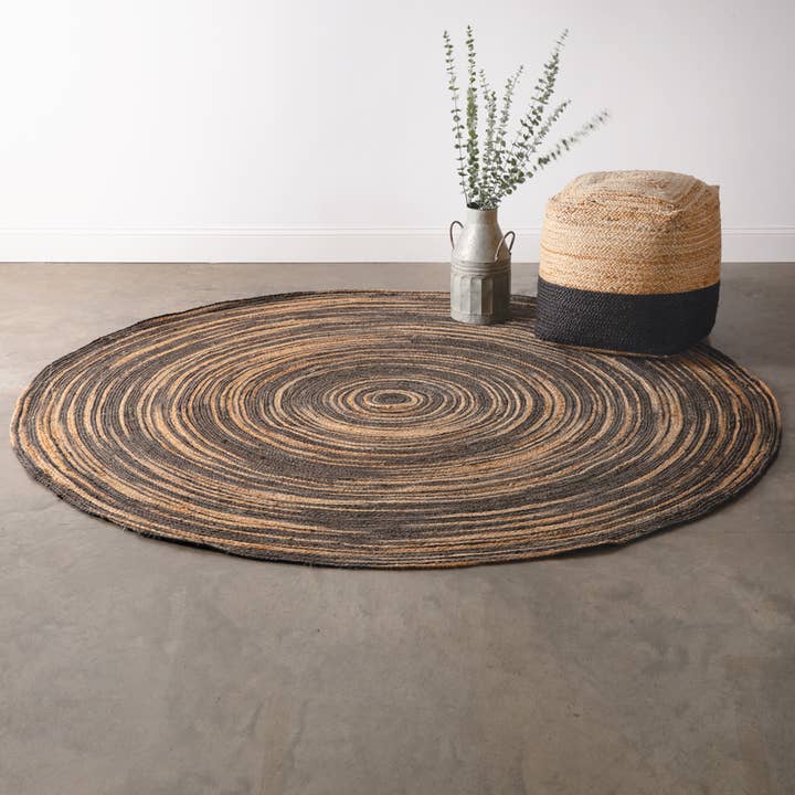 Natural and Black Swirl Jute Rug for wholesale by CTW Home Collection