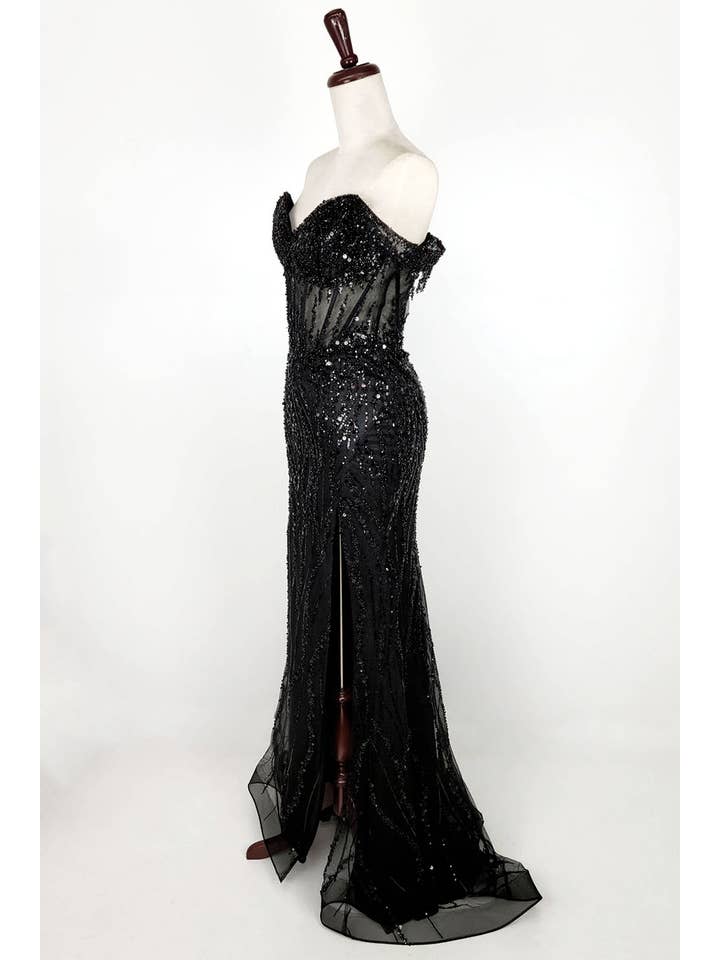 Chicas - Wholesale Gown - Women's - Off the Shoulder Sequin and Bead Long Dress C33112