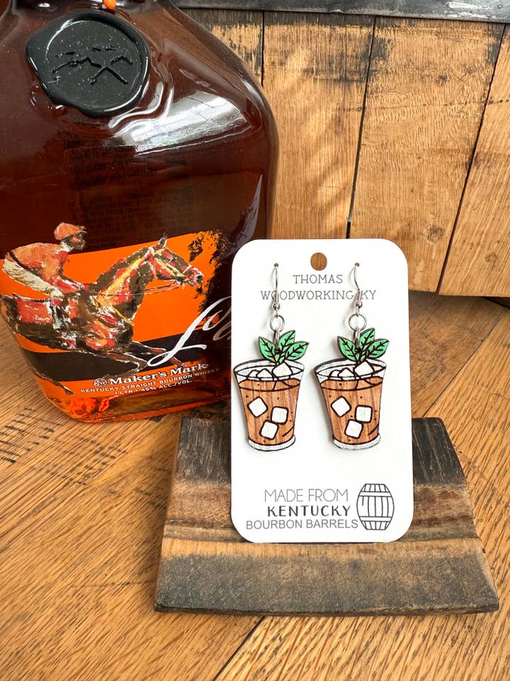 Mint Julep Earrings made from Reclaimed Bourbon Barrels. for wholesale by TWWKY