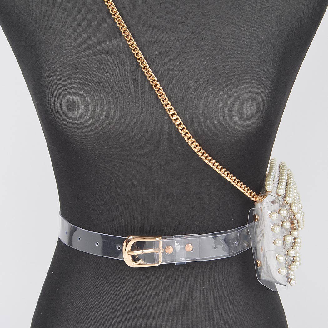 3AM BY H&D ACCESSORIES - Wholesale Belt Bag - Women's - Rhinestone Clear Belt Bag W/Chain PB86337