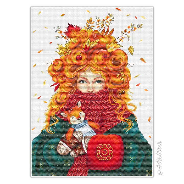 Autumn Lady Cross Stitch Kit for wholesale by AKxStitch