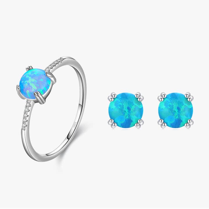 S925 Sterling Silver Light Luxury Opal Earrings and Ring Set for wholesale by Gioiellin - S925 Silver Jewelry