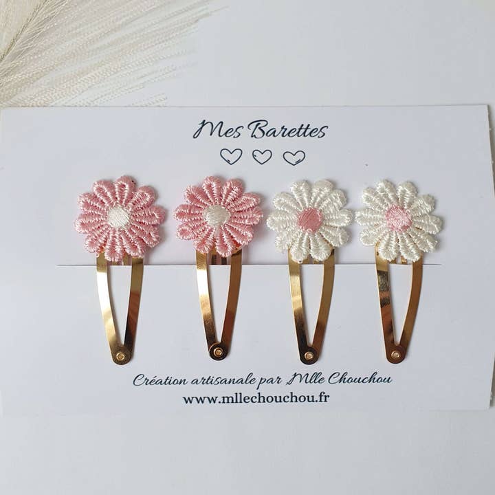 Set aus rosa Gänseblümchen-Haarspangen für den Großhandel von MlleChouChou