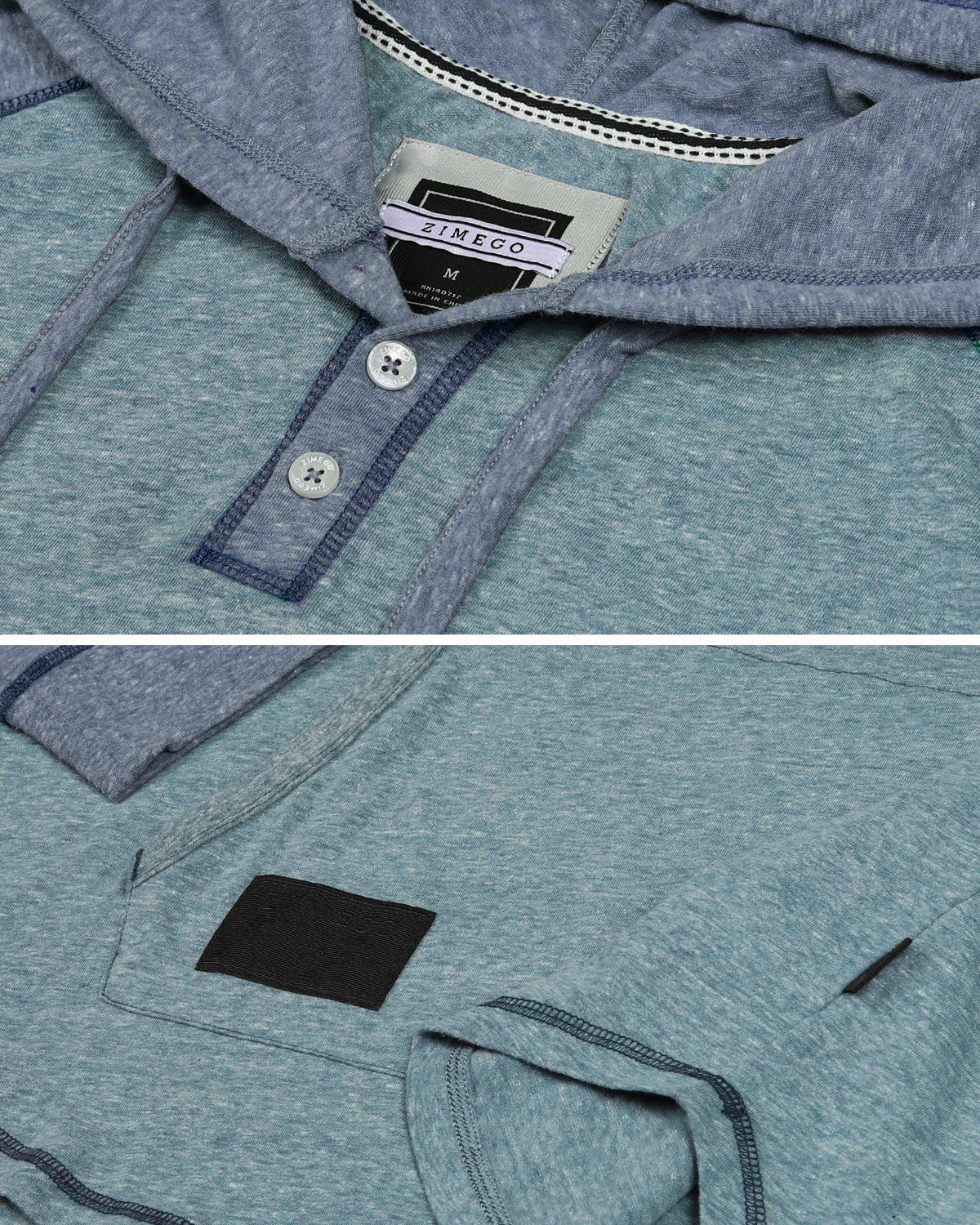 ZIMEGO – wholesale Hoodie - Herr – ZIMEGO herrhoddie med lång ärm, färgblock och henley-krage7