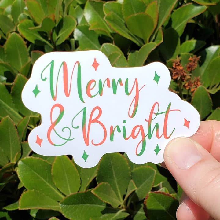 Merry & Bright Christmas Sticker for wholesale by Spare Room Design Co.
