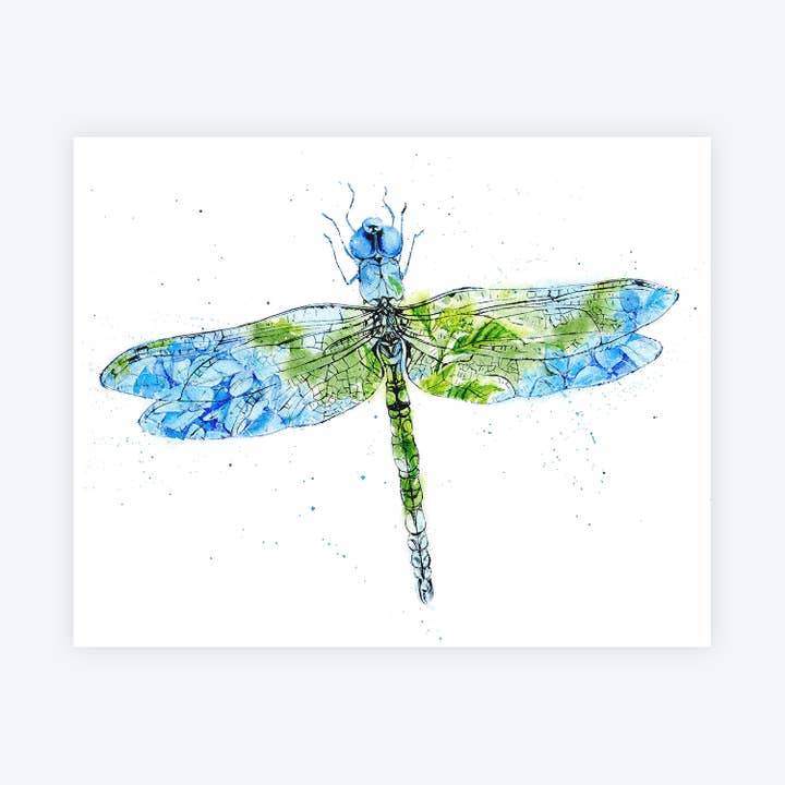 Libelle Dragonfly Floral Akvarel Art Print for engroshandel hos Elena Markelova Arts