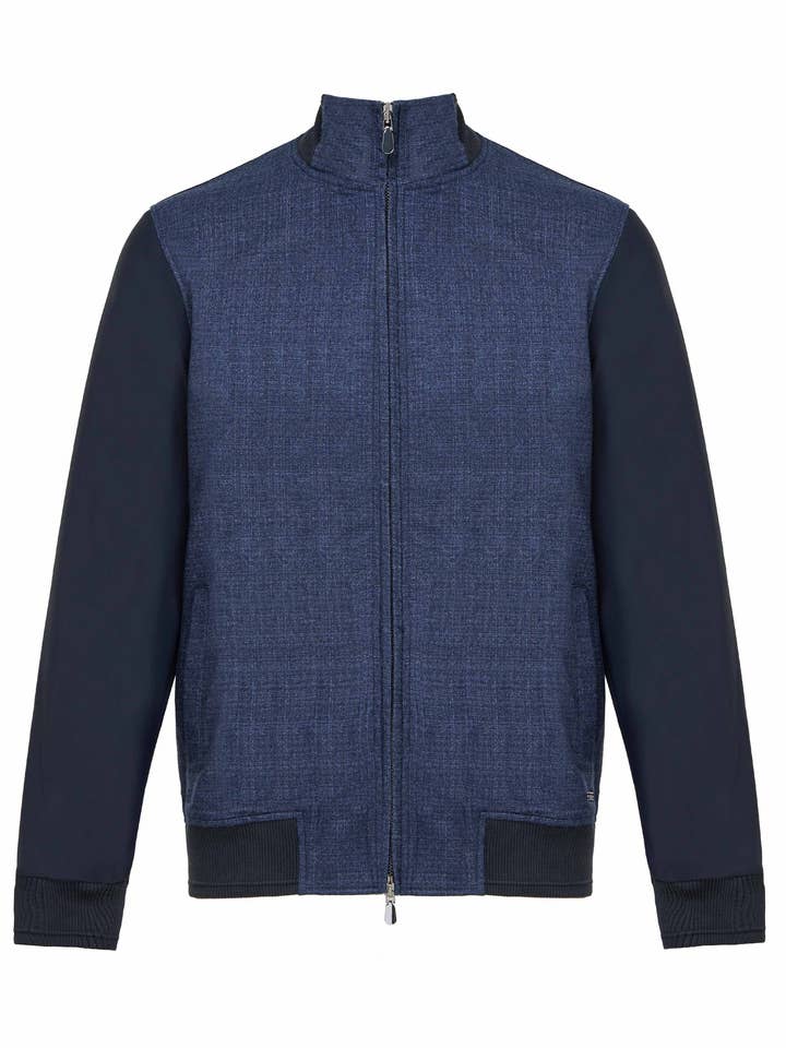 Giacca da baseball con zip intera indaco per la vendita all'ingrosso da parte di Luchiano Visconti
