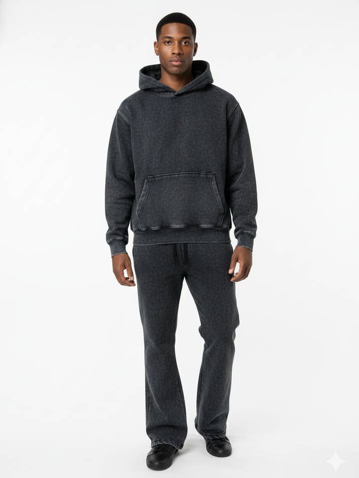 Acid Wash Pullover Hoodie Set with Straight-Leg Pants for wholesale by TJ Clothing NY
