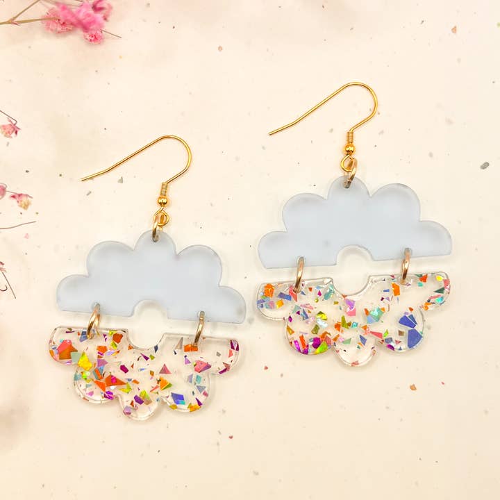 (Blue/Glitter) Flower Power Charm Acrylic Earrings for wholesale by Hoity Toity Goods