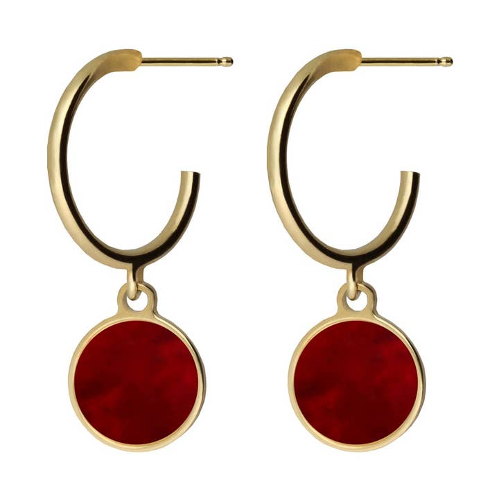 Boucles d'oreilles créoles 15mm cercle Sole Mio avec nacre en Argent plaqué Or pour la vente par Victoria Cruz