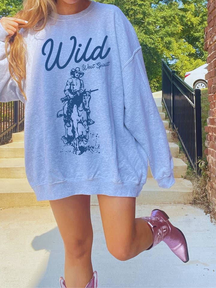 Wild West Spirit Western Oversized Crewneck Sweatshirt for wholesale by Monday Muse