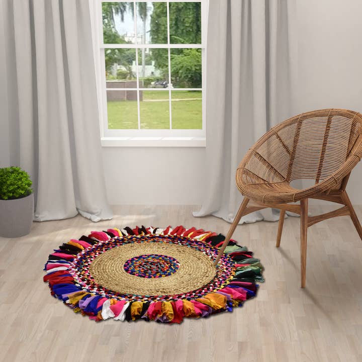 Spitiko Homes - Tappeto rotondo in iuta e poliestere intrecciato a mano, 40" per la vendita all'ingrosso da parte di Spitiko Homes