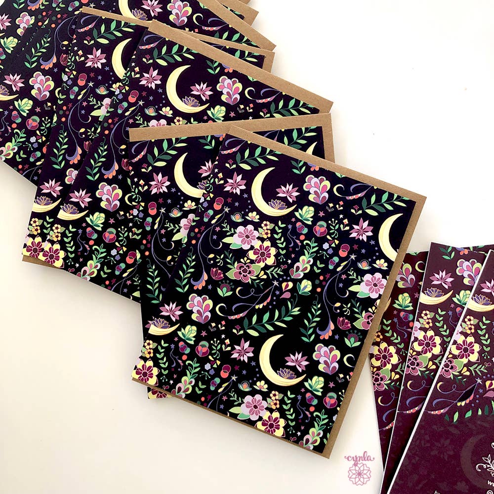 Cynla - Wholesale Everyday Greeting Card - BOX of 8 Crescent Moon floral Pattern Greeting Cards2