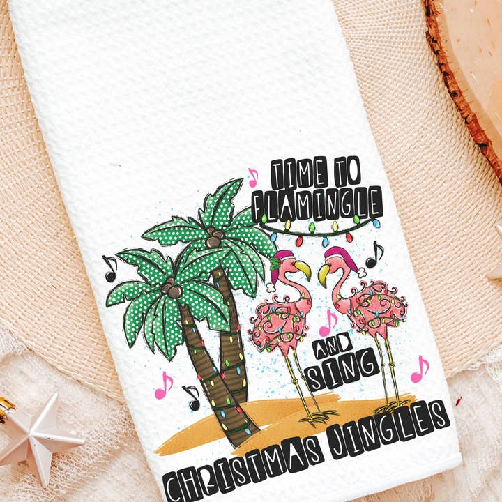 Flamingle Christmas flamingo hand towels for wholesale by Capable By Design
