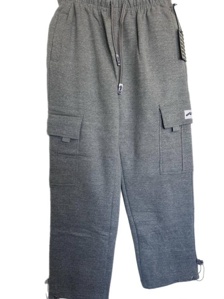 Gray Baggy Heavyweight Fleece Cargo Sweats for wholesale by Stylo