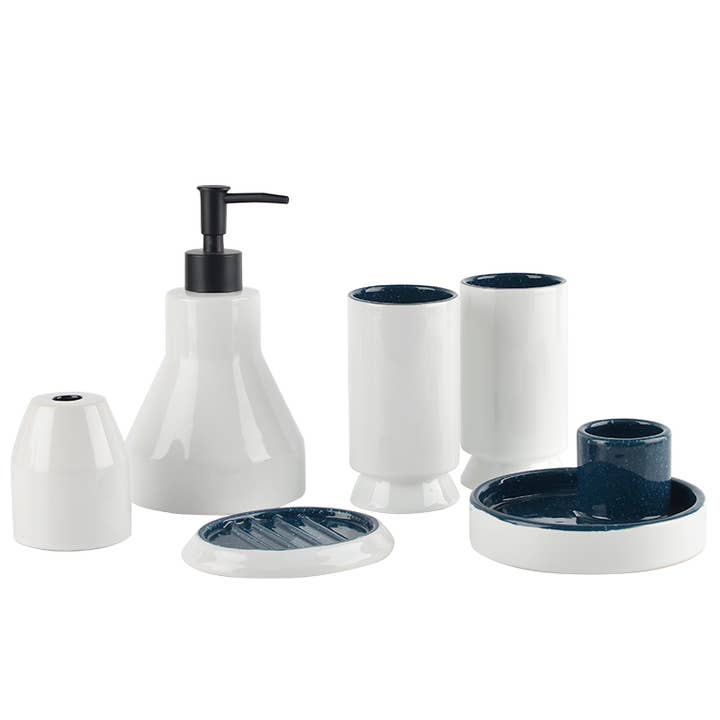 BOS - Bathroom Set of 6 Pcs - Blue & White Glossy - Recycled for wholesale by Bosilunlife