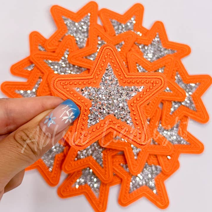 ABLNco - Wholesale Patch - orange rhinestone star embroidery patch trucker hat patches