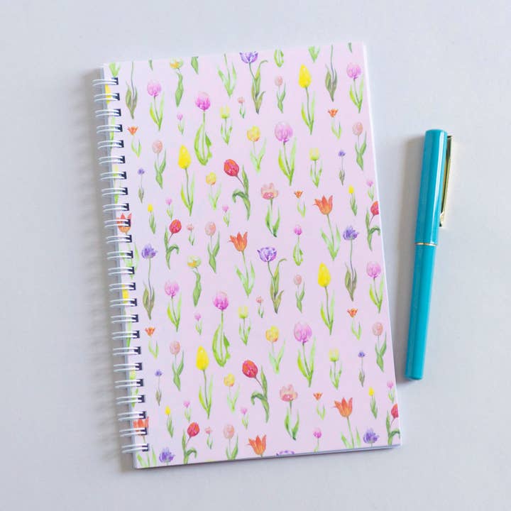 Tulip Journal Floral Notebook Spiral Pink Lined Notebook for wholesale by Alla Dickson Art