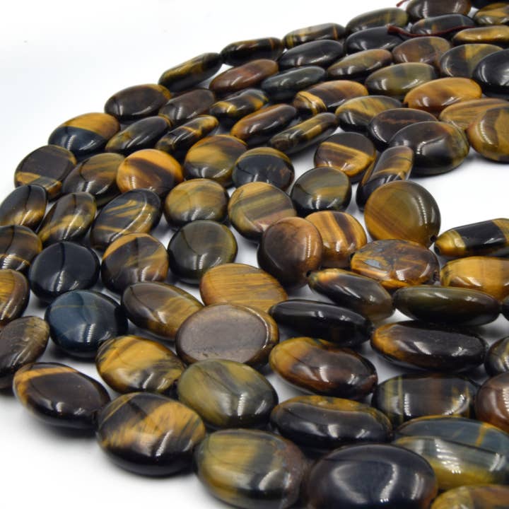 Tiger Eye Beads | Smooth Oval Tiger Eye Beads | 12mm 14mm 16mm 18mm 25mm Available for wholesale by Only Beads