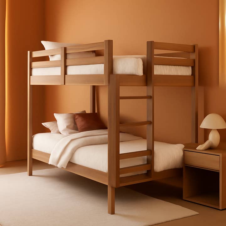 Engineered Wood Twin Over Twin Bunk Bed With Ladder Oak Finish for wholesale by ShipItFurniture