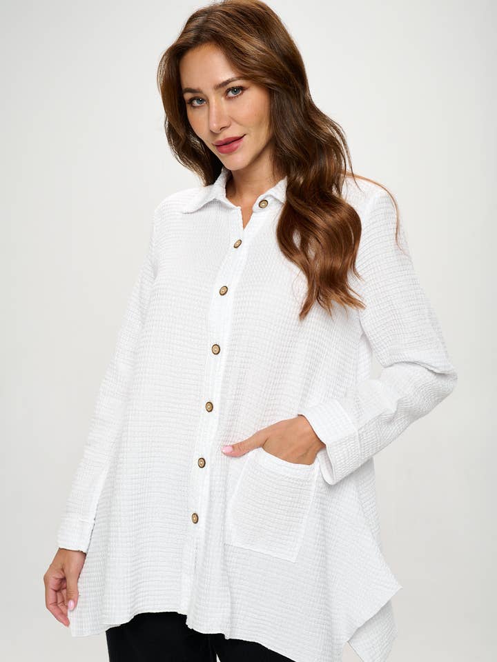 Mjuk Fjäder Våffla Långärmad Tunika - Stil FW154 för wholesale av Focus Fashion