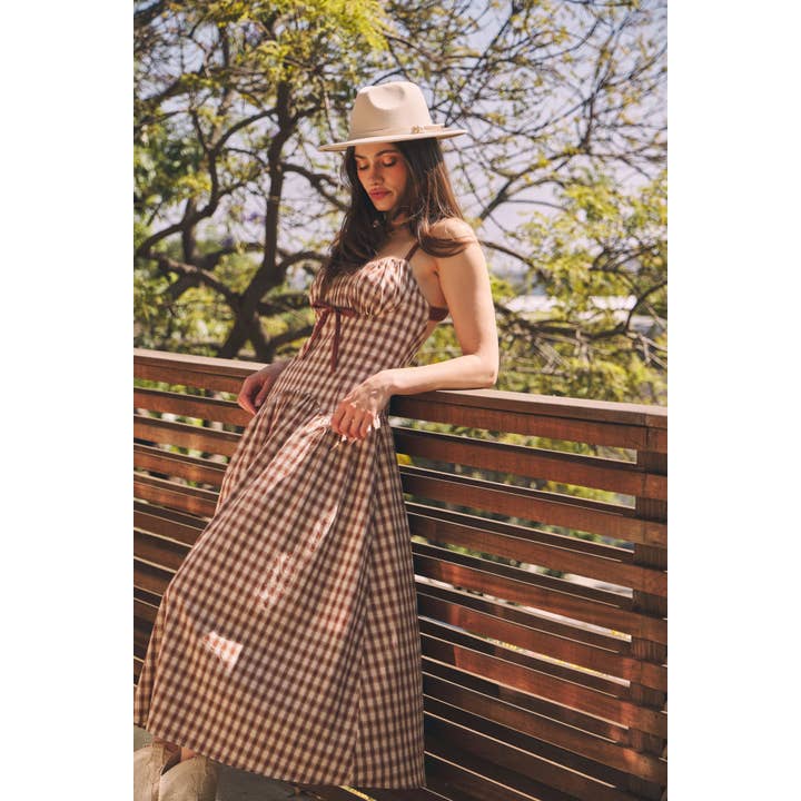 idem ditto - Wholesale Dress - Women's - PLAID MIDI DRESS WITH RUCHED BUST AND OPEN BACK7