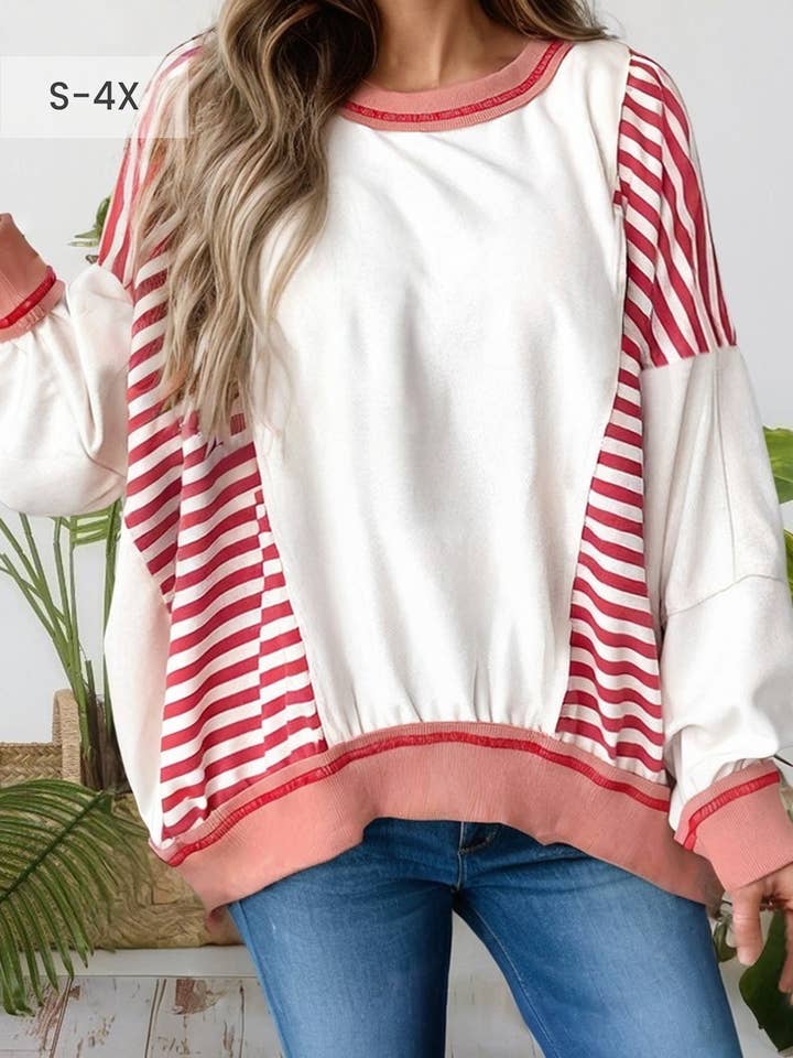 66 Stripe Colorblock Plus Size Oversize Sweatshirt (S-4X) for wholesale by 66DISCO