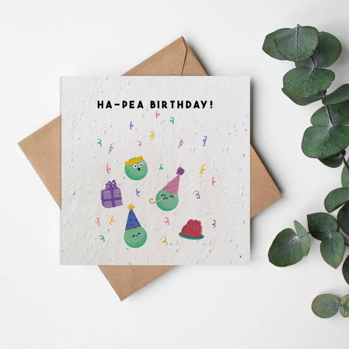 SQ Seed Paper Greeting Card - Fruit & Veg - Ha-pea Birthday for wholesale by Little Green Paper Shop