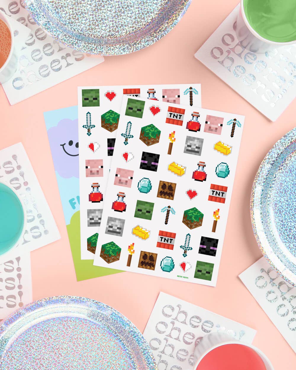 xo, Fetti - Wholesale Temporary Tattoo - Pixel Minecraft Temporary Tattoos, 74 cnt, video gamer, kids4