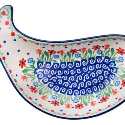 Polmedia Polish Pottery - Wholesale Decorative Plate/Dish/Bowl - Fish Shaped Platter 9" Babcia's Garden Theme