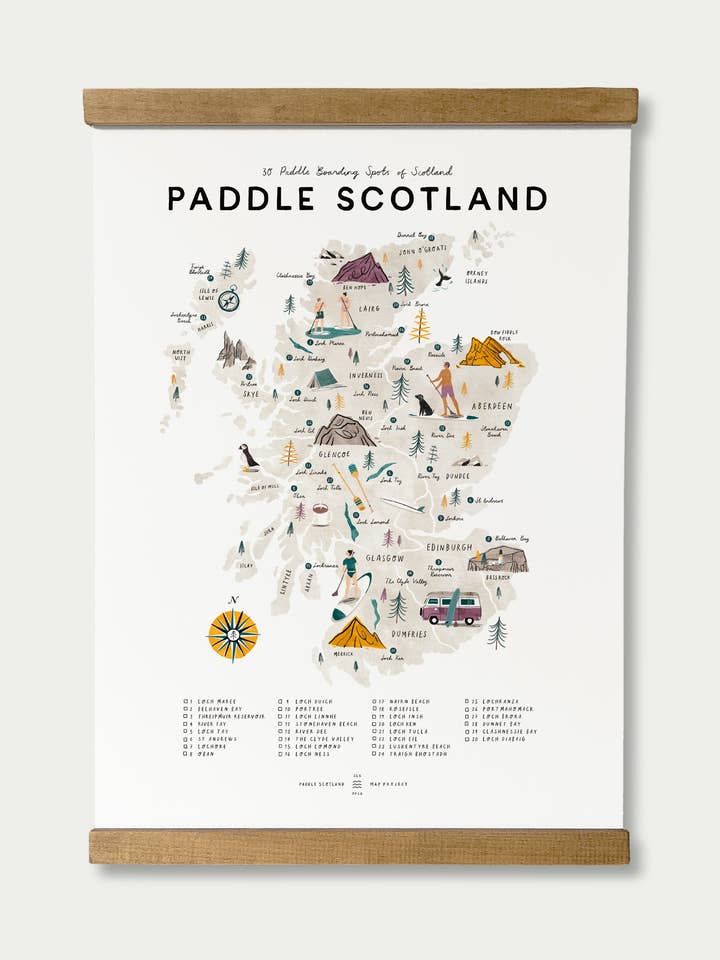 Lista di controllo mappa A3 Paddle Scozia per la vendita all'ingrosso da parte di Oldfield Design Co