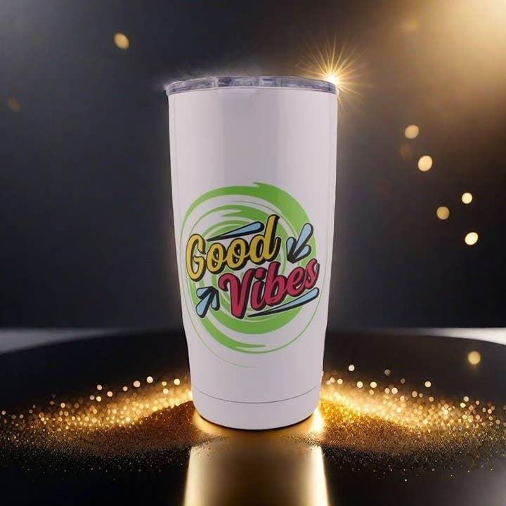 Alpha Custom Printing Good Vibes 20oz tumbler with straw for wholesale by Alpha Wholesale