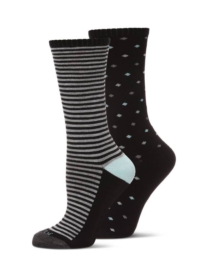 2Pair Diabetic Dots/Stripes Half Cushion Crew Sock for wholesale by Infinity Classics International Inc.