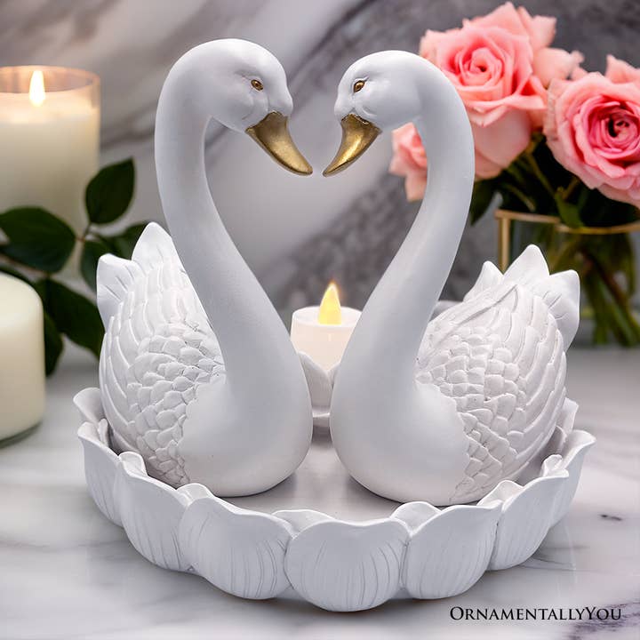 Elegance in Union Swan Figurine and Tealight Candle, 7" Romantic Couples Gift for Valentine or Anniversary for wholesale by OrnamentallyYou