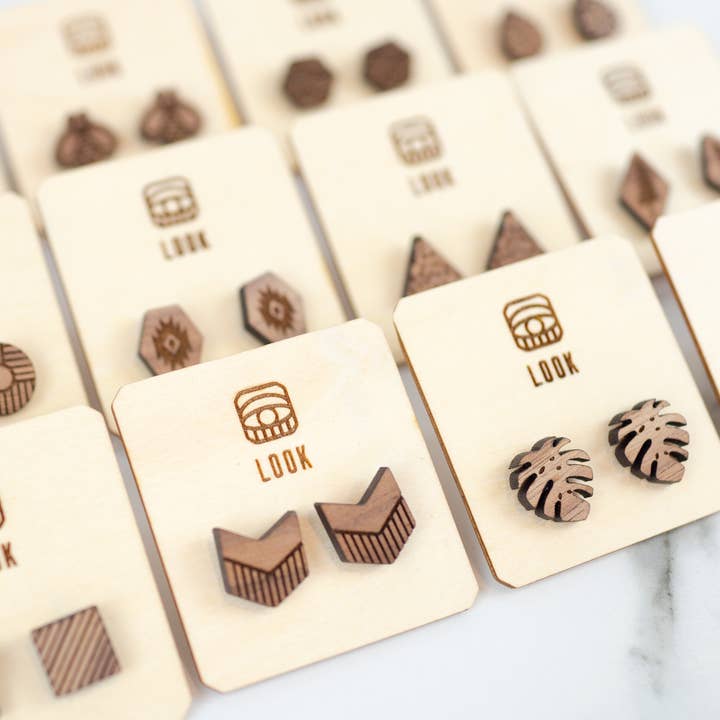 Walnut Wood Stud Earrings for wholesale by LOOK