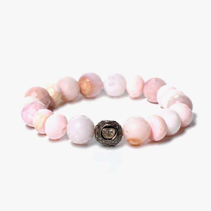 Bracciale in argento 925 con diamante tagliato a rosa/opale peruviano rosa per la vendita all'ingrosso da parte di GemDiggers