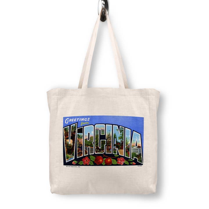 Virginia Vintage Postcard Reusable Canvas Tote Bag for wholesale by Daisy Mae Designs