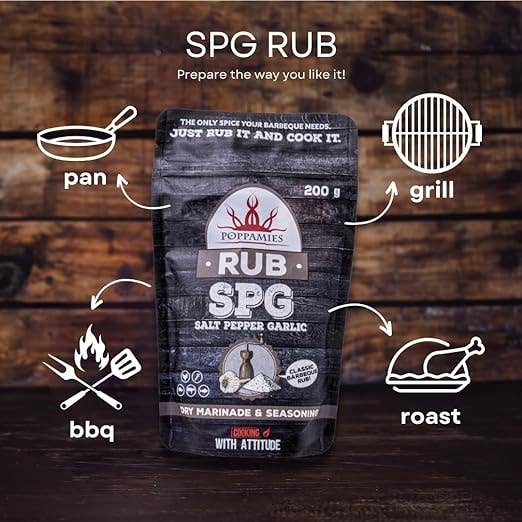 Lukata LTD – wholesale Rub – Poppamies Salt Pepper Garlic RUB, Dry Marinade & Seasoning Perfect for Chicken, Vegies, Fish, Beef, Pork - Great in The Grill, Oven- Large Pack (200g)3