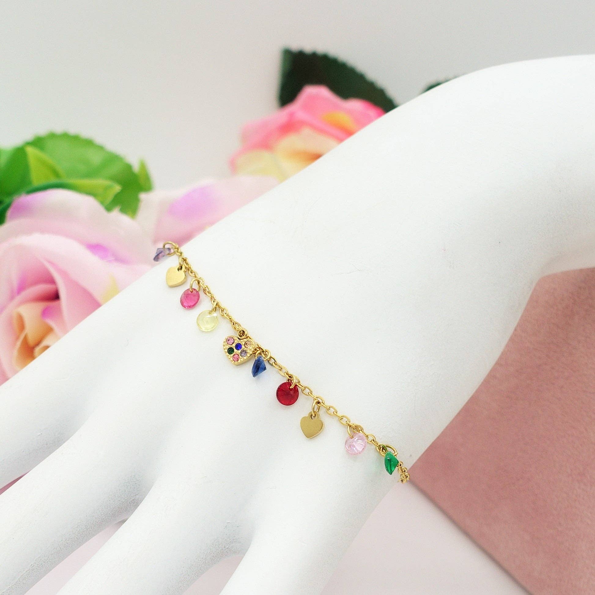 Daemon srls - Wholesale Charm/Dangle Bracelet - MEGAN ~ ACCIAIO INOSSIDABILE ~ Bracciale con ciondoli cristalli e cuoricino cubic zirconia2