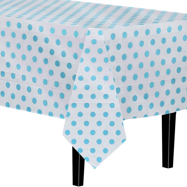 Crown Display - Wholesale Tablecloth - Plastic Tablecloth|Light Blue Polka Dot|54x108in-48 Count