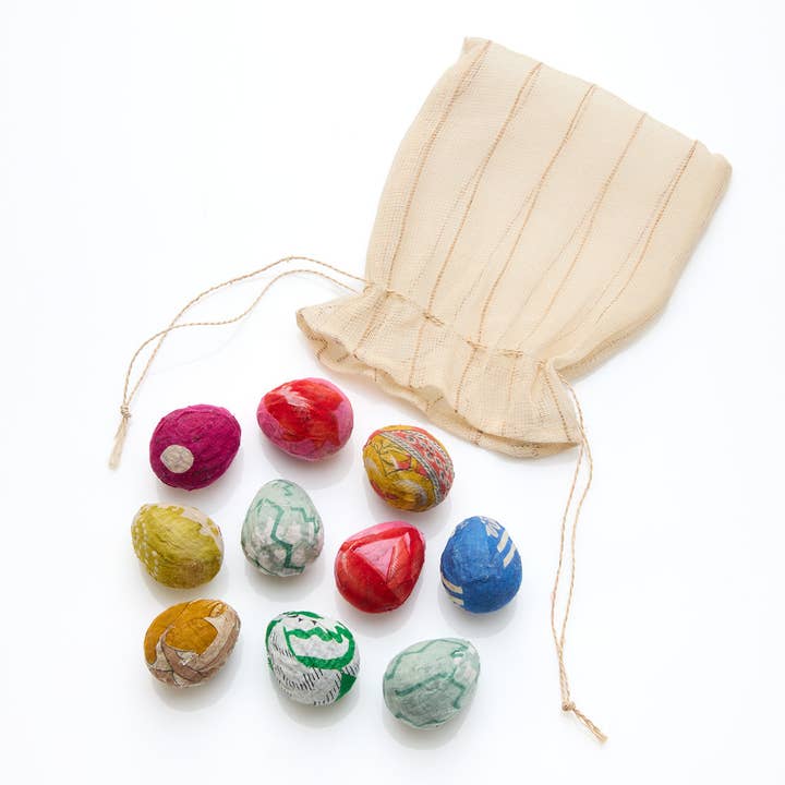 SERRV International - Wholesale Decorative Tabletop Object - Upcycled Sari Remnant Easter Eggs - Set of 102