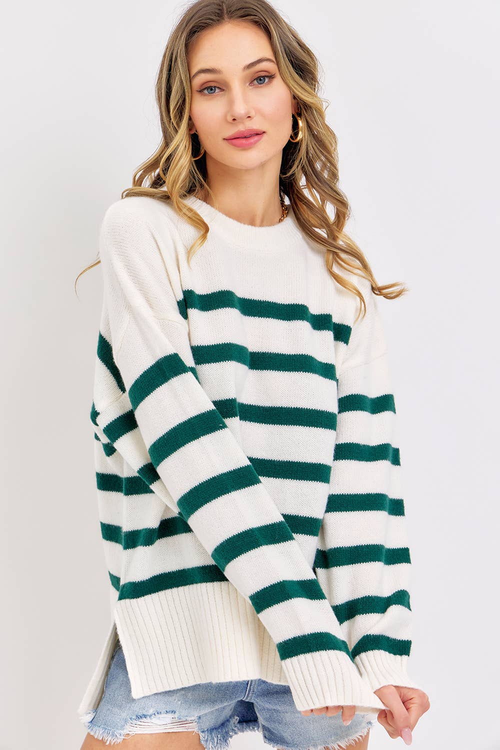 Sweet Lovely by Jen – wholesale Tunic sweater – Women’s – STRIPED PULLOVER OVERSIZE  SWEATER42