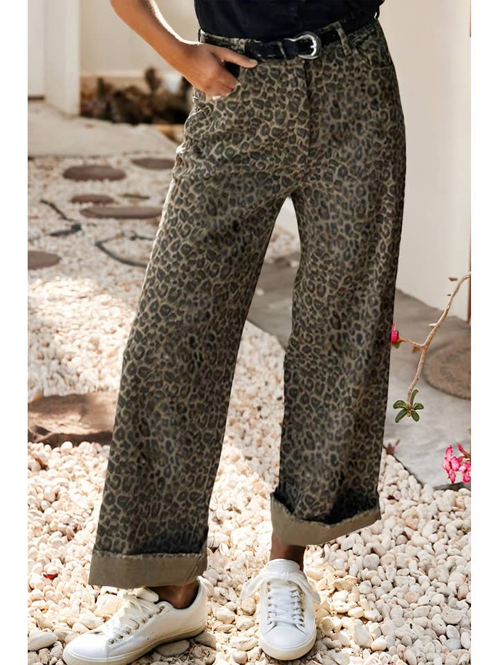 Yellow LDC Leopard Straight Leg Jeans for wholesale on Faire