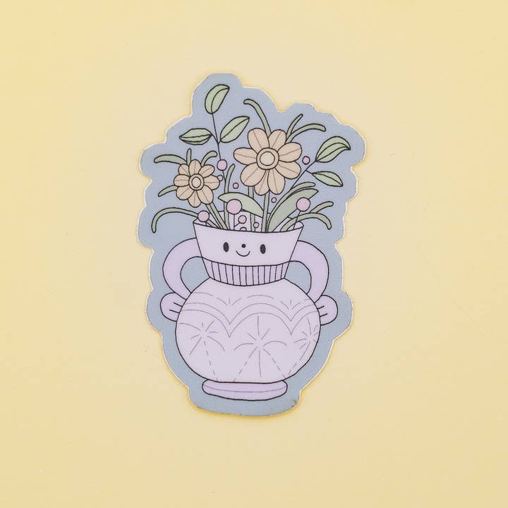 Vintage Flower Vase Vinyl Sticker - Romantic Spring Blossoms for wholesale by Ivna Lins